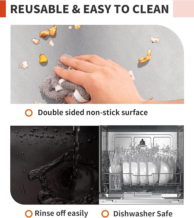 3 Pack Oven Liners for Bottom of Oven, 17x25" Large Heavy Duty Non-Stick Reusable Oven Mat for Electric, Gas, Toaster & Convection Ovens - BPA & PFOA Free, Dishwasher Safe, Kitchen Essentials, Silver