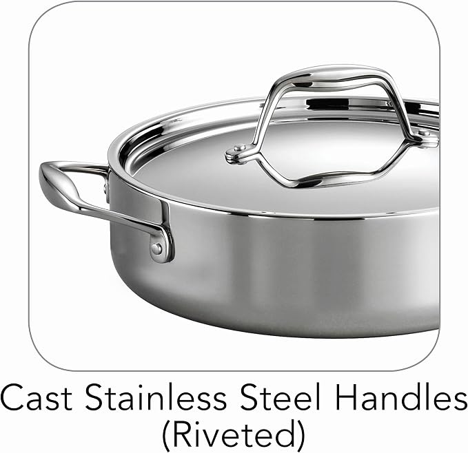 Tramontina Signature Tri-Ply Clad Stainless Steel 6-Quart Braiser Pan | Induction-Ready, Dishwasher-Safe, NSF-Certified, Made in Brazil