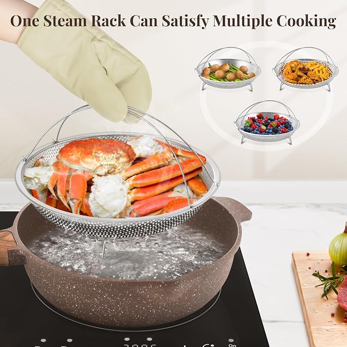 AOSION 11 Inch Nonstick Ceramic Deep Frying Pan, Large Ceramic Skillet. | With Lid & Steam Rack, 5QT Sauté Pan, Stay Cool Handle, Induction Compatible, PFOA & PFAS Free