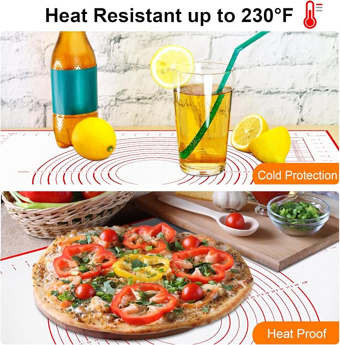 HOOMIL Silicone Baking Mat, 28 x 20 Inch Pastry Mat with Measurements | BPA-Free, Food-Contact Material, Nonstick Baking Mat with Non-Slip Counter Grip, Dishwasher Safe, Rolls for Storage