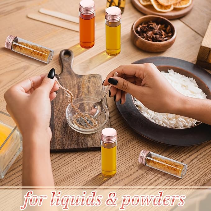 Didaey 100 Pcs Small Clear Vials Spice Mini Jars with Lids Mini Glass Bottles with Screw Aluminum Metal Caps Tiny Jars Sample Containers for Powder Cream Cosmetic Jewelry Wedding (15 ml,Rose Gold)