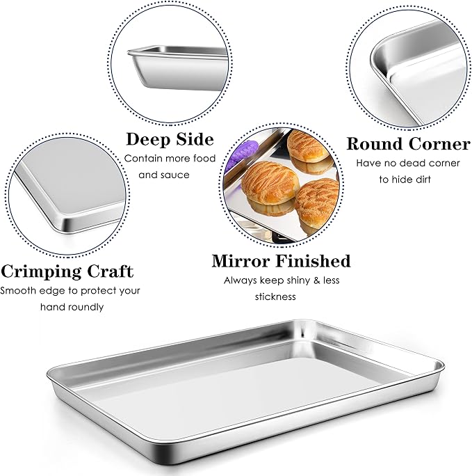 P&P CHEF Baking Sheet Pan, Stainless Steel Cookie Sheet, 16 Inch & 3 Pcs | Oven Tray Sheet Pan for Baking & Serving, Baking Tray for Multi Uses, Heavy Duty & Non-toxic, Rust Free & Dishwasher Safe