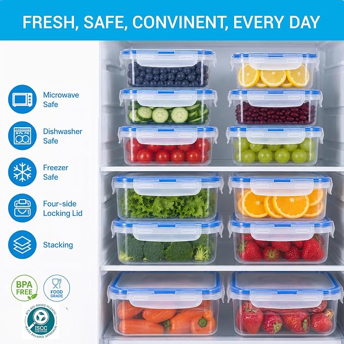LOCK & LOCK Easy Essentials Food Storage lids/Airtight containers, BPA Free, Rectangle-88 oz-for Rice, Clear