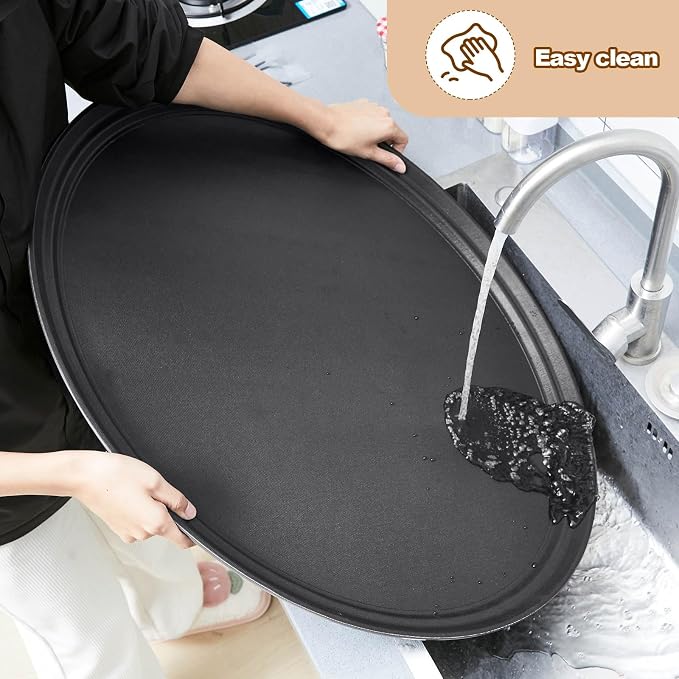 FillTouch 4 Pcs Restaurant Serving Trays PP Plastic Non Slip Rubber Lined Large Oval Tray for Kitchen Dining Room Cafeterias Fast Food Service (24 x 29 Inch,Black)