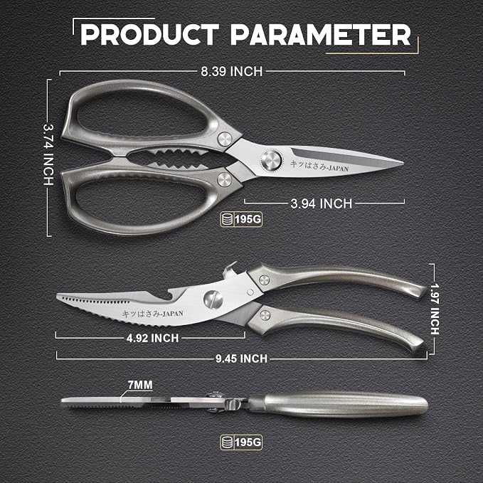Huusk Kitchen Scissors Set Heavy Duty Spring Loaded All Purpose for Food | 2-Pack, Ergonomic, Come Apart Blades, Stainless Steel, for Spatchcocking Chicken, Fish, Herbs