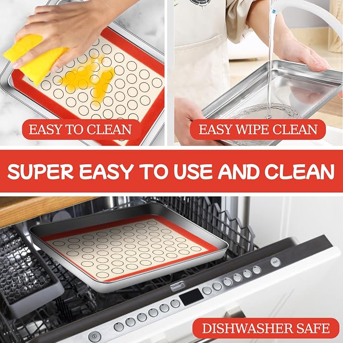 Baking Sheet with Silicone Baking Mat Set, Stainless Steel 3 Pans + 3 Mats | 9/10/12 Inches Cookie Sheets for Baking, CEKEE Baking Sheet Pan Set, Heavy Duty Design for Baking, Roasting and Cooking