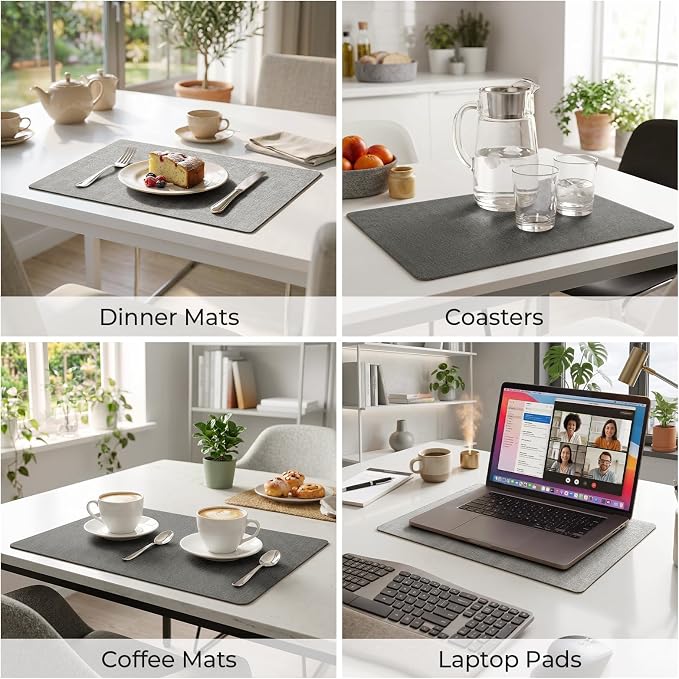 Romanstile Vinyl Placemats Set of 4, Reversible Faux Leather Heat Resistant Wipeable Table Mats, Waterproof Washable Non-Slip Table Placemats for Dining/Kitchen/Outdoor (Grey Light Grey, 12" x 17")