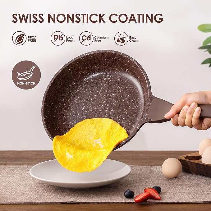 SENSARTE Nonstick Cookware Set 13 Pcs, Healthy Pots and Pans Set | Induction Cookware Set, Kitchen Cooking Set with Stay-Cool Handles, Silicone Utensils and Pot Protectors, PFOA Free, Brown