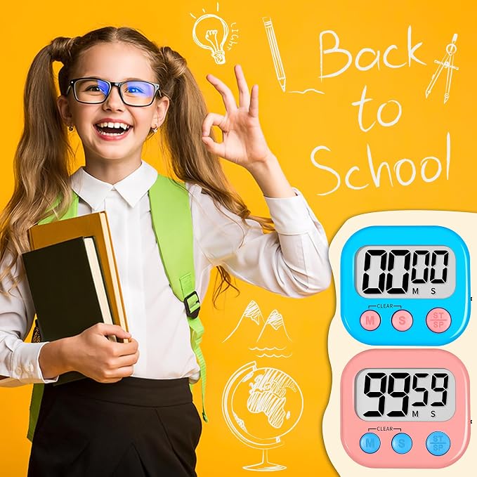 ZILLEEN Classroom Timer for Kids Teachers 2 Pack Digital Timers Blue Pink | Strong Magnetic, Large Screen, Big Button, Teacher Classroom Must Haves Kitchen Timers for Cooking Egg Exercise Study