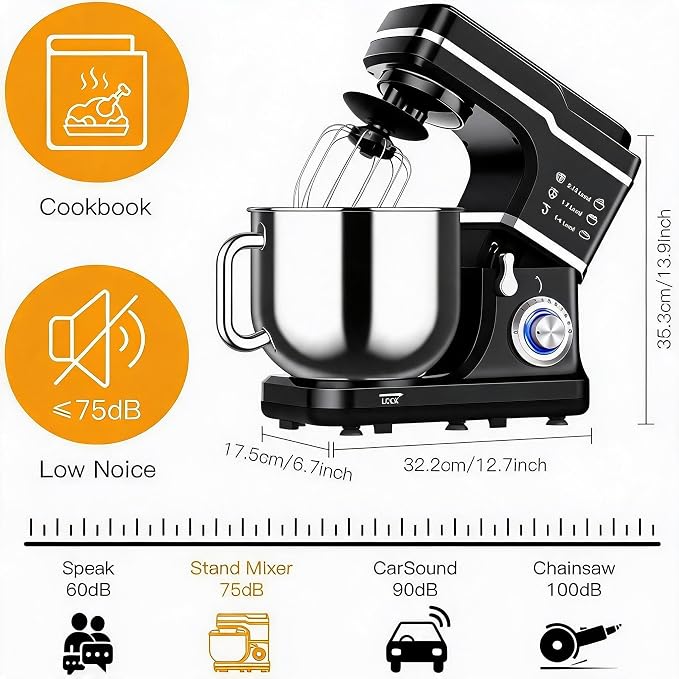 Stand Mixer Dough Mixer 7QT 660W 10-Speed Tilt-Head Dough Mixer, Electric Kitchen Mixer with Stainless Bowl, Hook, Whisk, Beater & Splash Guard, Black (black)