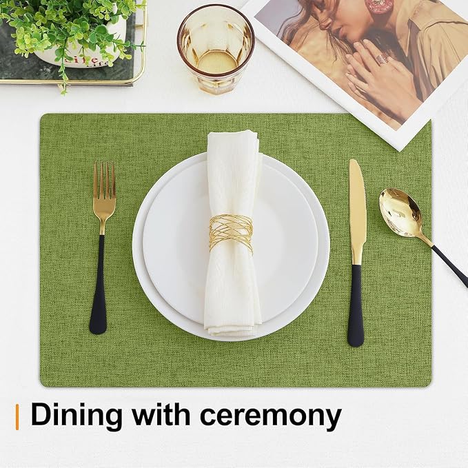 Homaxy Cloths Placemats for Dining Table Set of 4, 13" x 19", Grass Green | Heat Resistant, Washable, Cotton Linen Blend Table Mats, Easy to Clean Place Mats, Indoor Outdoor