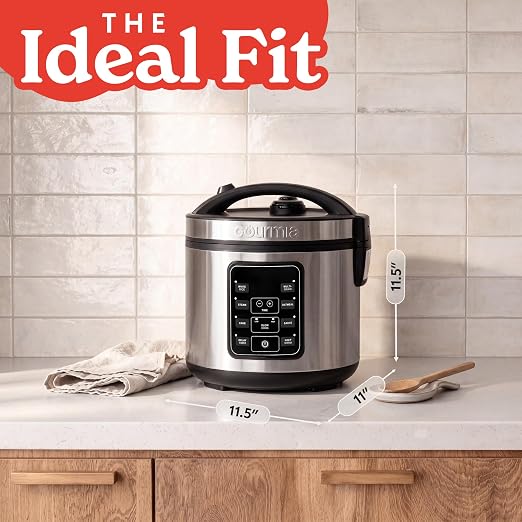 Gourmia Rice Cooker – 5 Qt Capacity, 20 Cup Cooked, 10 Cup Uncooked, Digital Controls, 6 Cooking Presets, Grain Cooker & Steamer, Nonstick Pot, Steam Tray, Delay Timer, Keep Warm, Stainless Steel