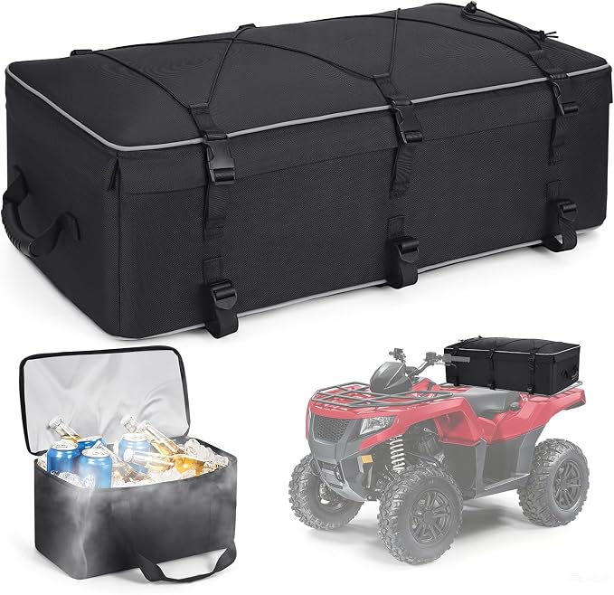 ATV Gear Bag, Upgraded ATV Storage Bags for Front Rear Rack, Upgraded Double-layer Waterproof Design Cargo Bag With Cooler Bag Compatible With Polaris Sportsman Fourtrax Kawasaki Arctic Cat