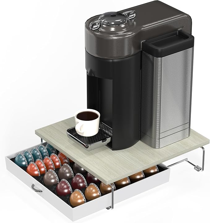 Deco Brothers Vertuo Pod Holder Drawer, Fits 30 Large or 60 Small Capsules | Compatible with Nespresso Pods, Maple