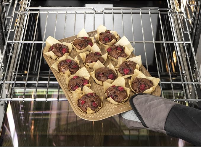GoodCook BestBake Nonstick Textured Carbon Steel Muffin Pan, 12cp, Bronze