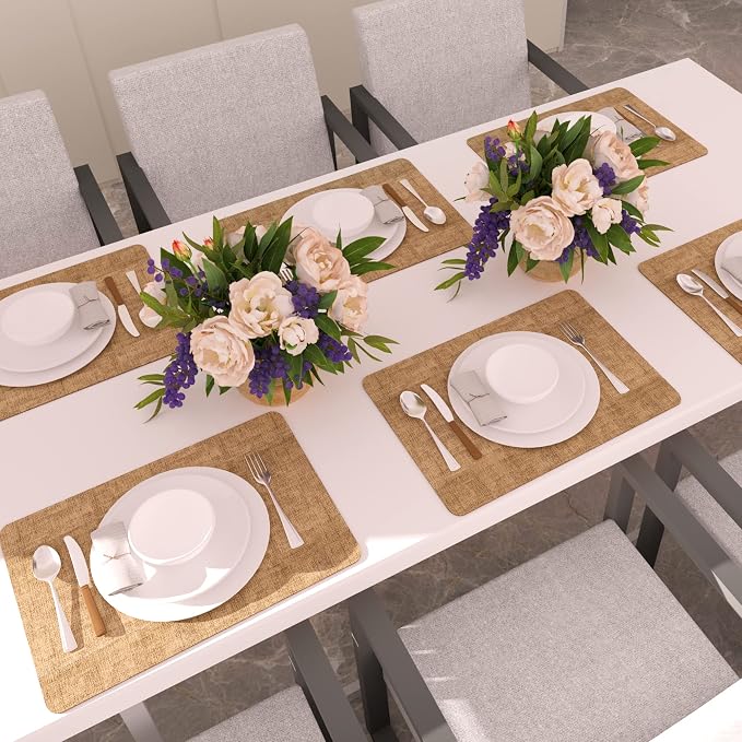 Maxpearl Faux Leather Placemats Set of 6, Easy to Clean, Brown | Waterproof - Heat Resistant - Non Slip - Wipe Clean Dining Table Place Mats, Suitable for Indoor & Outdoor Use, 17''×12''