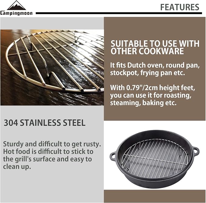 CAMPINGMOON Round Cooling Rack Roasting Rack for Baking Stainless Steel W24 Diameter φ9.5inch/φ24cm