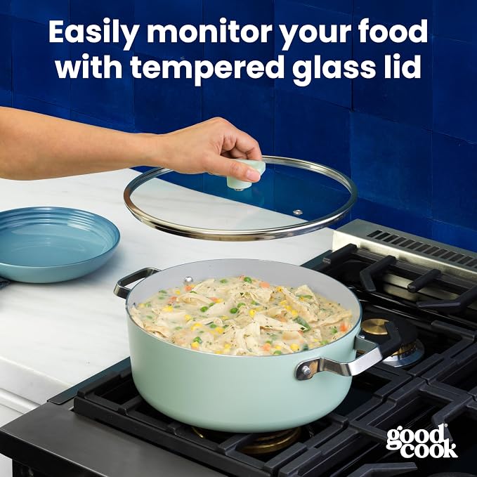 GoodCook Ceramic Dutch Oven with Lid, Induction Compatible, Nonstick and Oven Safe, 5-Quart, Sage Green