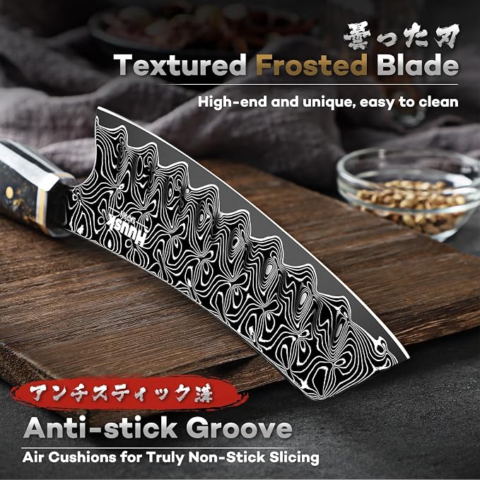Huusk Damascus Chef Knife 7", Ultra Sharp Santoku Knives | Japanese Kitchen Knife with Ergonomic Resin Handle, Ideal Birthday Dad Mom Gift