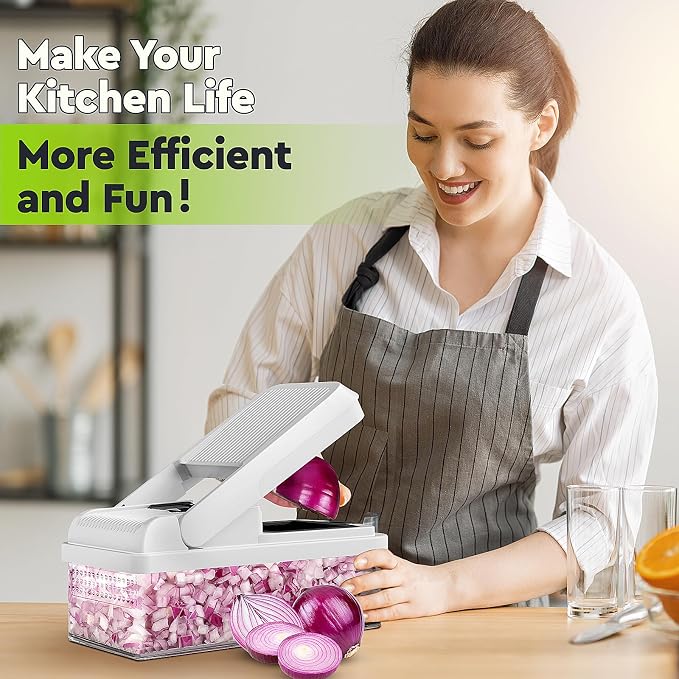MealHelper 12-in-1 Vegetable Chopper, Food Veggie Chopper With Container | Kitchen Prep Tool, Cheese Grater, Home Essentials & Kitchen Gadgets, with Sharp Stainless Steel Blades(7 Blades, Black)