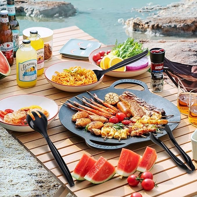 72pcs Black Plastic Serving Utensils Set for Parties & Buffet | 24 Serving Spoons(10"), 24 Forks(10") & 24 Tongs(6"), Black Disposable Serving Utensils for Buffet, Catering, Weddings & BBQs