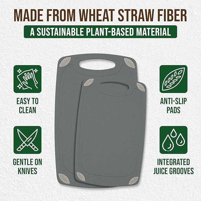 AXIOM CREATIONS 2-Piece Reversible Cutting Board Set Made with Natural Wheat Straw Fiber, Eco-Conscious Food Safe Kitchen Essentials, Gluten Free & BPA Free Chopping Boards for Kitchen