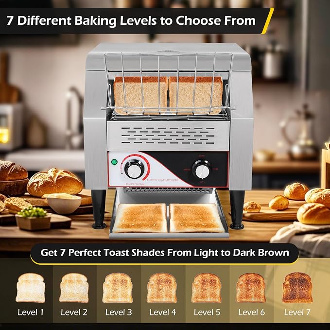 Dyna-Living Commercial Toaster 300 PCS/H Conveyor Toaster for Restaurant | 1900W Commercial Conveyor Toaster, Heavy Duty Stainless Steel Rolling Bread Toaster for Baking Bun, Bagel, Bread