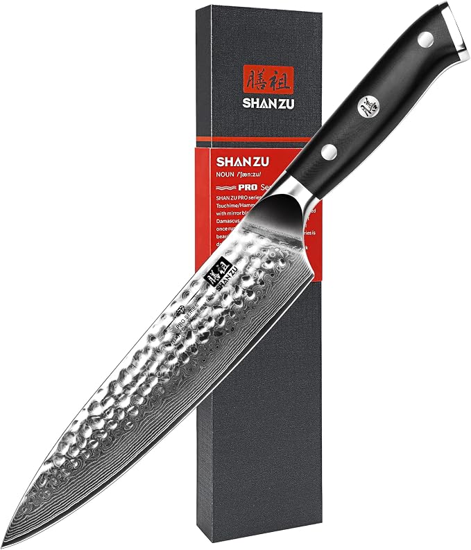 SHAN ZU Chef Knife, 8 Inch Damascus Steel Knife | Japanese Professional Kitchen Knife Sharp High Carbon Super Steel Kitchen Utility Knives with Gift Box