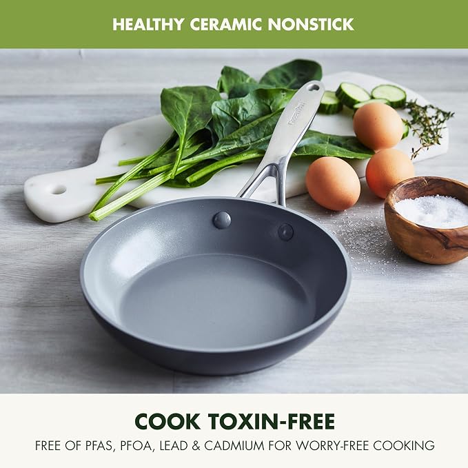 GreenPan Valencia Pro Hard Anodized Healthy Ceramic Nonstick 8" Frying Pan Skillet, PFAS-Free Cookware, Stainless Steel Handle, Induction Suitable, Dishwasher Safe, Oven Safe, Gray (Pack of 4)