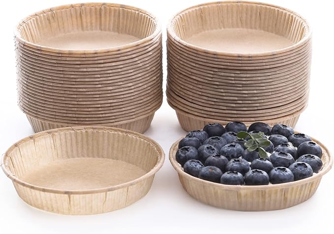 Bake Choice 50pcs Paper Mini Tart Pans, 4 Inch Mini Pie Tins, Disposable | Non-stick, Unbleached, Mini Quiche Pans,Oven safe, Microwave safe, Freezer Safe, Shallow Bakeware Cups