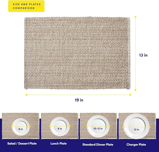 Sweet Home Collection 100% Cotton Placemats for Dining Room Rectangle Two Tone Woven Fabric 13" x 19" Soft Durable Table Mat Set, Set of 6, Eggshell