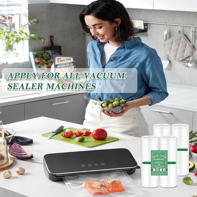 Pre-Cut Perforated Vacuum Sealer Bags Rolls,Heavy-Duty Vacuum Sealer Roll Bags 8x12 Inch 4 Rolls 80 Tear Off Bags,Easy-Tear Food Grade Storage Bags for Sous Vide, Freezer & Meat (BPA Free)