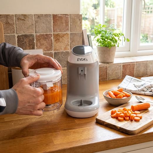 EVLA'S Baby Food Maker, Steamer, Blender, Baby Food Processor for Healthy Homemade Baby Food in Minutes, Touch Screen with 6 Reusable Food Pouches, Baby Registry Essential, White | Blend, Grind, Steam, and Cook Homemade Baby Food, Self Cleaning Machine...