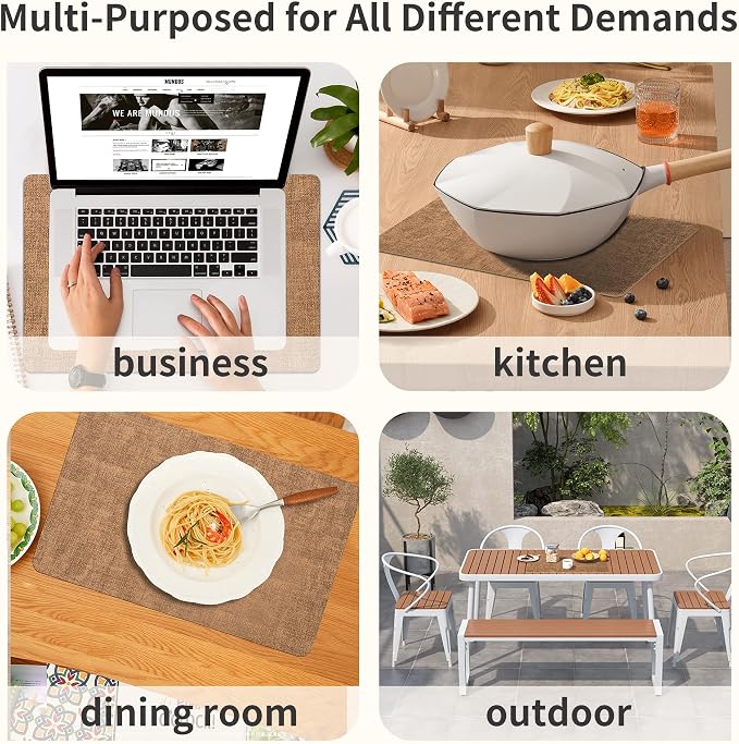 Maxpearl Faux Leather Placemats Set of 6, Easy to Clean, Brown | Waterproof - Heat Resistant - Non Slip - Wipe Clean Dining Table Place Mats, Suitable for Indoor & Outdoor Use, 17''×12''