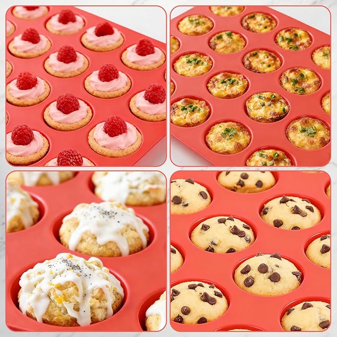 CAKETIME Silicone Muffin Pan Mini 24 Cups, 1 Pack Cupcake Pan, BPA Free | Nonstick, Food Grade Silicone Mold Baking Pan, Dishwasher Safe