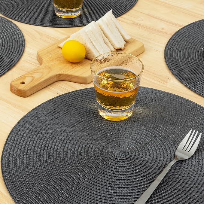 Winknowl Round Braided Placemats Set of 4 Washable Woven Heat Resistant Table Mats for Kitchen Dining Tables 15 inch Round Place Mats (Dark Gray,4pcs)