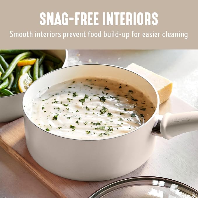 GreenLife 2.5QT Ceramic Nonstick Saucepan with Glass Lid, Taupe | PFAS-Free Nonstick Coating, Multipurpose Cooking Pot, Milk Pan, Soup Pot, Stay-Cool Handle, Dishwasher & Oven Safe up to 350F