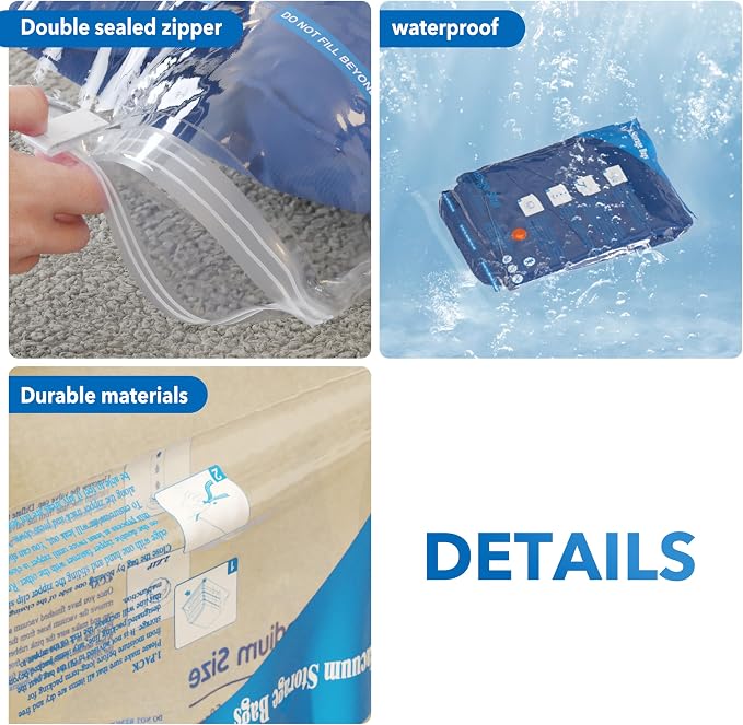 Vacuum Seal Bags for Clothing Travel & Home Storage, travel vacuum bags with pump, Store Blankets, Comforters, Pillows, Seasonal Clothes Compactly,16 Pack With Electric Pump