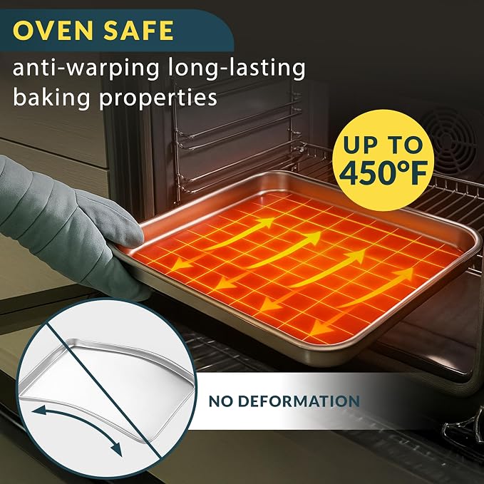 Stainless Steel Cookie Sheet Set of 3, 9/12/16" Baking Sheet Pans | Baking Set of 3, Mirror Finish, Non-Stick, Rust Resistant, BPA Free, Dishwasher Safe, 9/12/16"