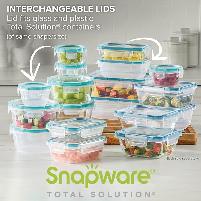 Snapware Plastic Total Solution (3-Pack, 8.5-Cup) Food Storage Containers | Meal prep containers with plastic BPA-free lids with 4 locking tabs, microwave, dishwasher, & freezer safe