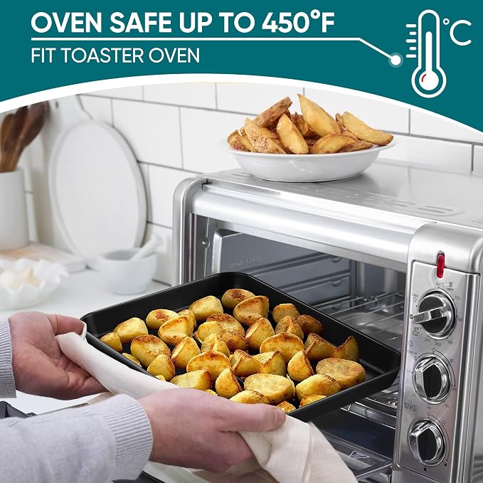 E-far Baking Sheet Set of 2, 10.5" x 8" x 1" Cookie Sheet Pan for Baking | Nonstick Carbon Steel, Half Sheet Baking Pans Trays for Toaster Oven, Roasting/Cooking, Non-toxic & Healthy, Easy Clean