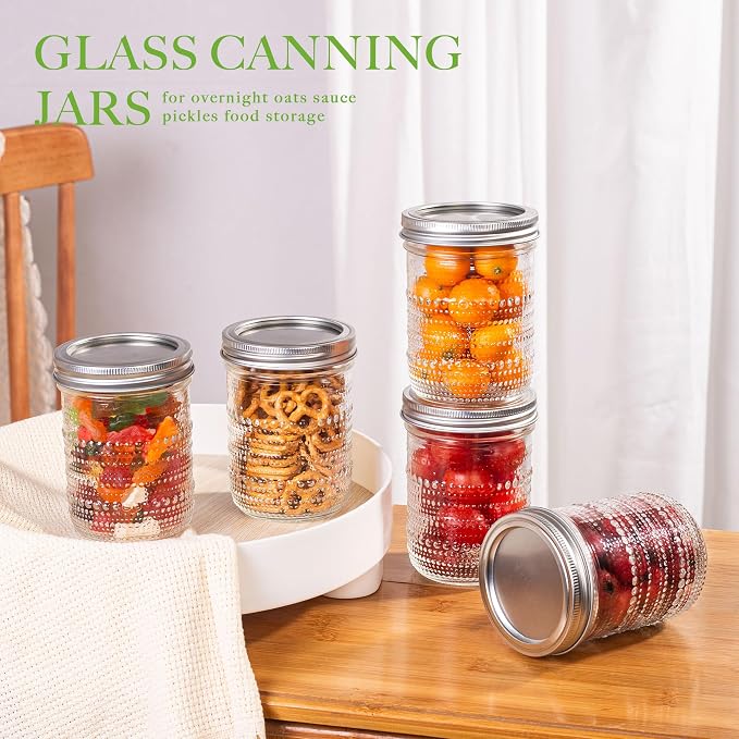 WACOI Mason Jars 16 Oz with Lids 6 Packs, Vintage Wide Mouth Glass Canning Jar for Pickling, Fermenting, Storing, Canning, Home Decor, Salad Jam and DIY Crafts