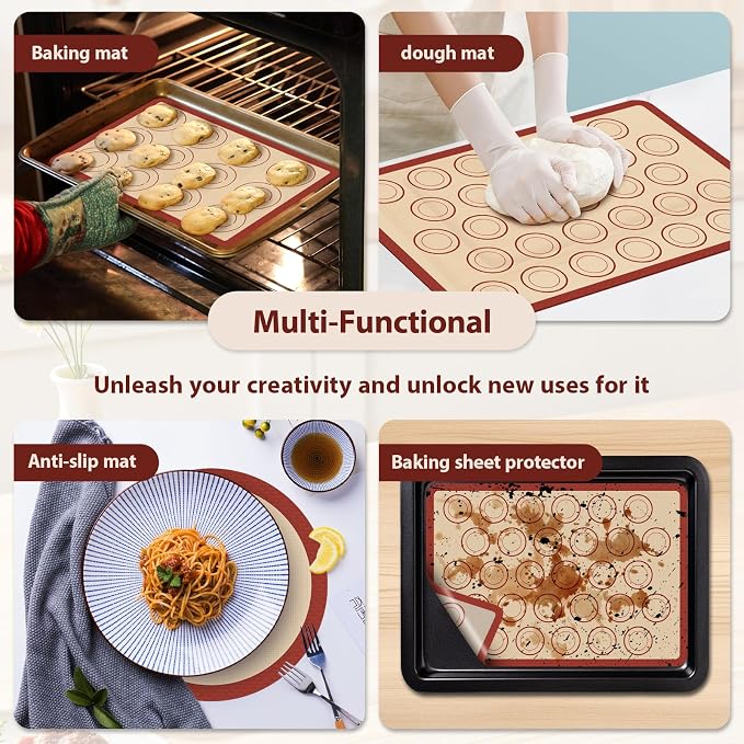 Silicone Baking Mat Set of 6, Nonstick & Reusable | Macaron Silicone Sheets for Baking, Heat Resistant Multi Pack Sets for Pastries, Macarons, Cookies, Pizza