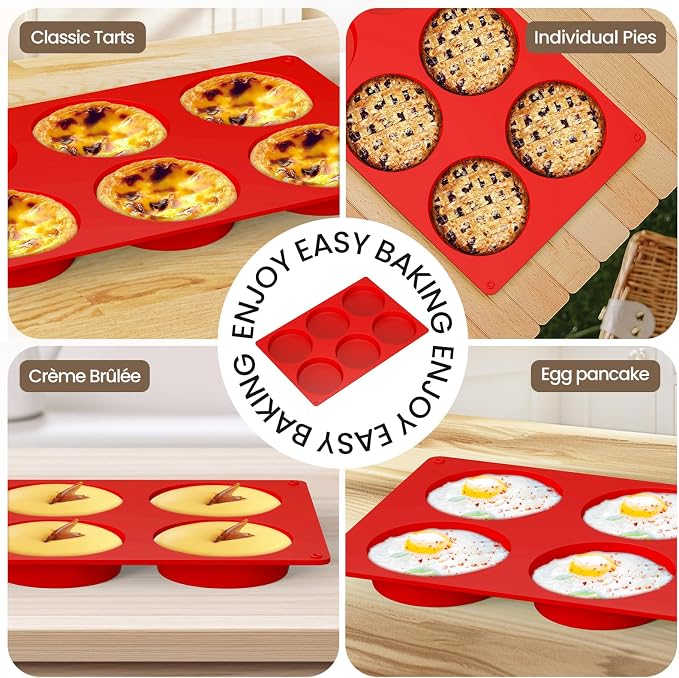 Redfly Silicone Egg Molds for Breakfast Sandwiches 4 Pcs, Non Stick 4 Inch Egg Bites Baking Pans, Jumbo Silicone Muffin Pans for Baking, Round Muffin Top Pan for Whoopie Pie Pan, Hamburger, Fruit Tart