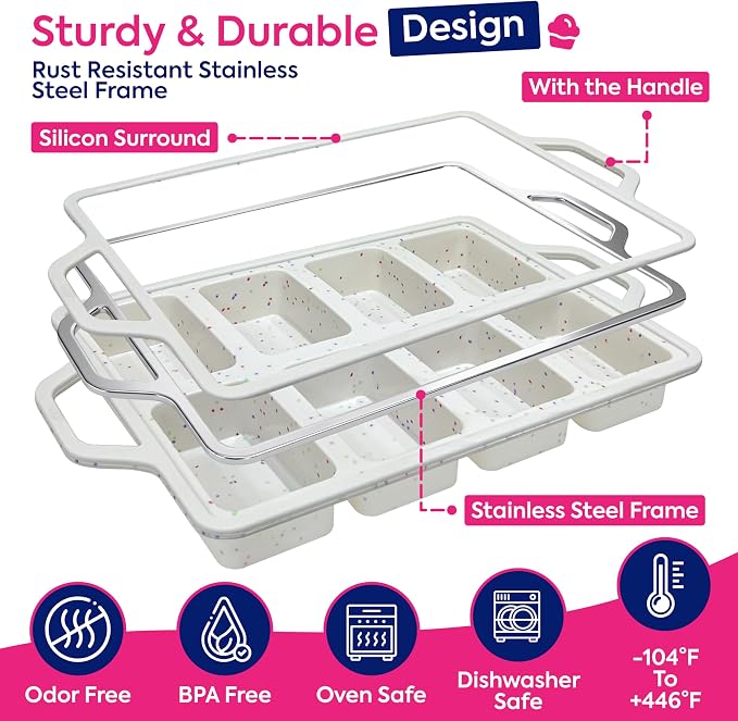 Silicone Mini Loaf Pans – 2 Pack, 8 Cavity Silicone Molds for Baking, Non-Stick Silicone Baking Pan