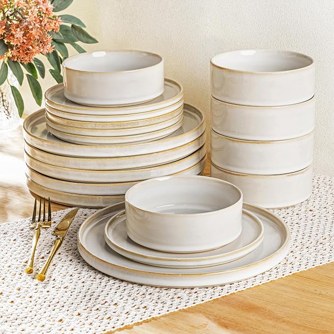 AmorArc Ceramic Dinnerware Sets for 6,18 Piece Plates and Bowls Sets Dishes | Stoneware Handmade Reactive Glaze Dishes Set | Highly Chip and Crack Resistant | Dishwasher & Microwave Safe