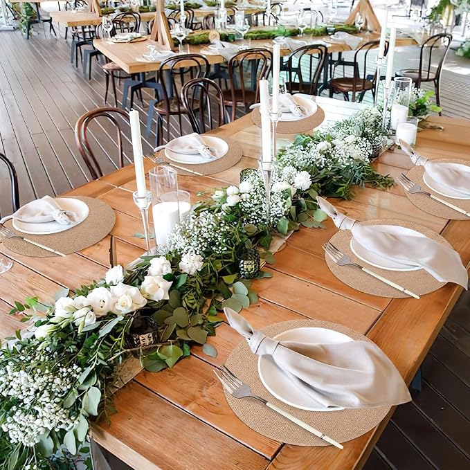 50 Pcs 11.8 Inch Burlap Round Placemats Bulk, Natural Table Mats | Jute Fiber Placemats, Heat Resistant Non Slip, Holiday Weddings Birthday Party, Kitchen Dining Table Decorations