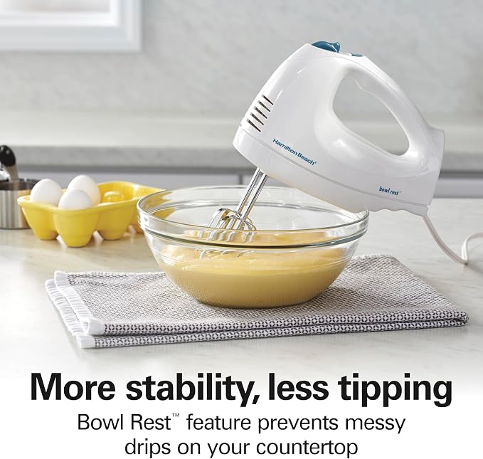 Hamilton Beach 6-Speed Electric Hand Mixer with Whisk,Traditional Beaters,Snap-On Storage Case,250 Watts,White,(Pack of 2)