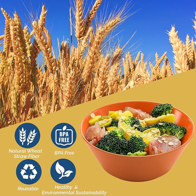 50 Oz Wheat Straw Bowls Set of 6 - Unbreakable, Stackable & Microwave Safe, Multicolor Large Cereal Bowls for Oatmeal, Soup, Ramen, Salad, Popcorn, etc. Safe for Kids & Family