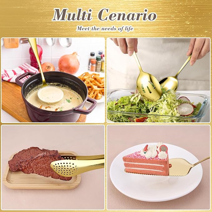 10 PCS 18/8 Gold Stainless Steel Serving Utensils Set